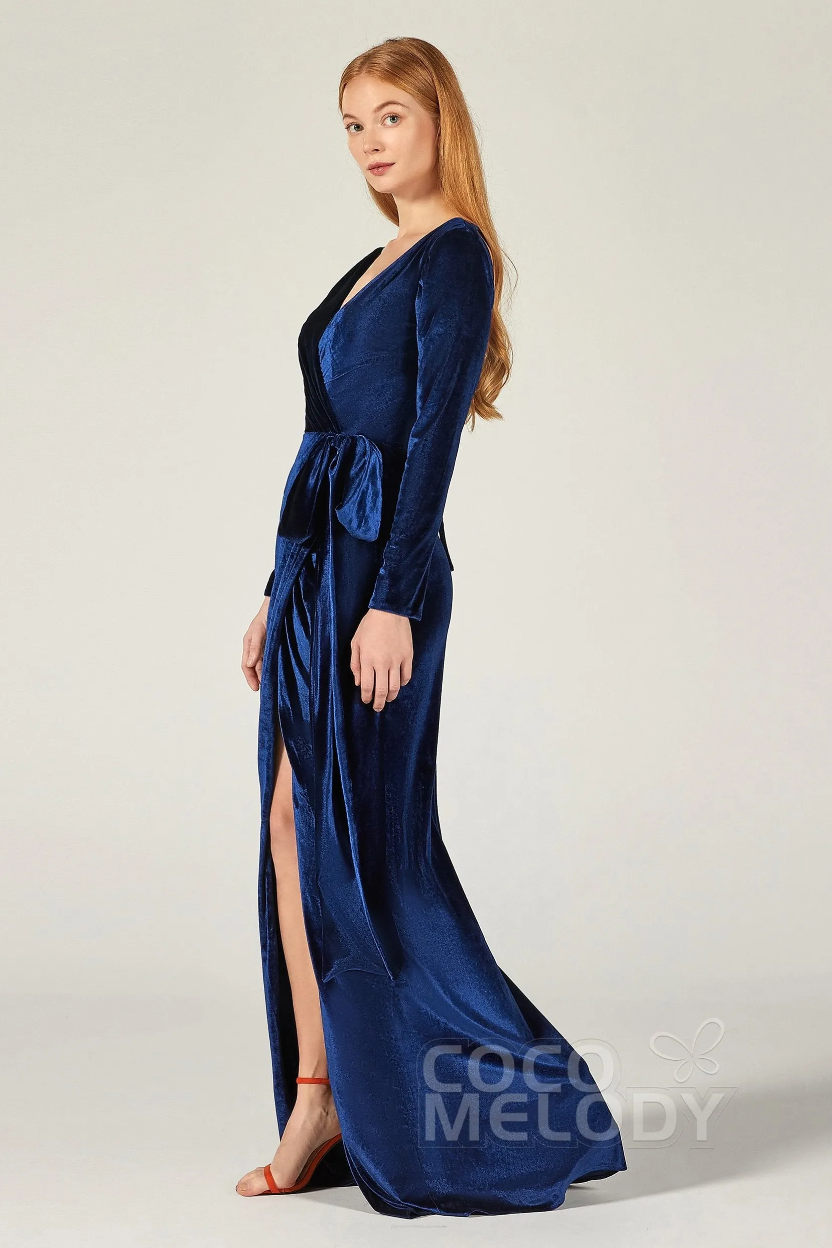 Sheath-Column Floor Length Velvet Bridesmaid Dress CB0366 sold by Cocomelody product image thumbnail 3