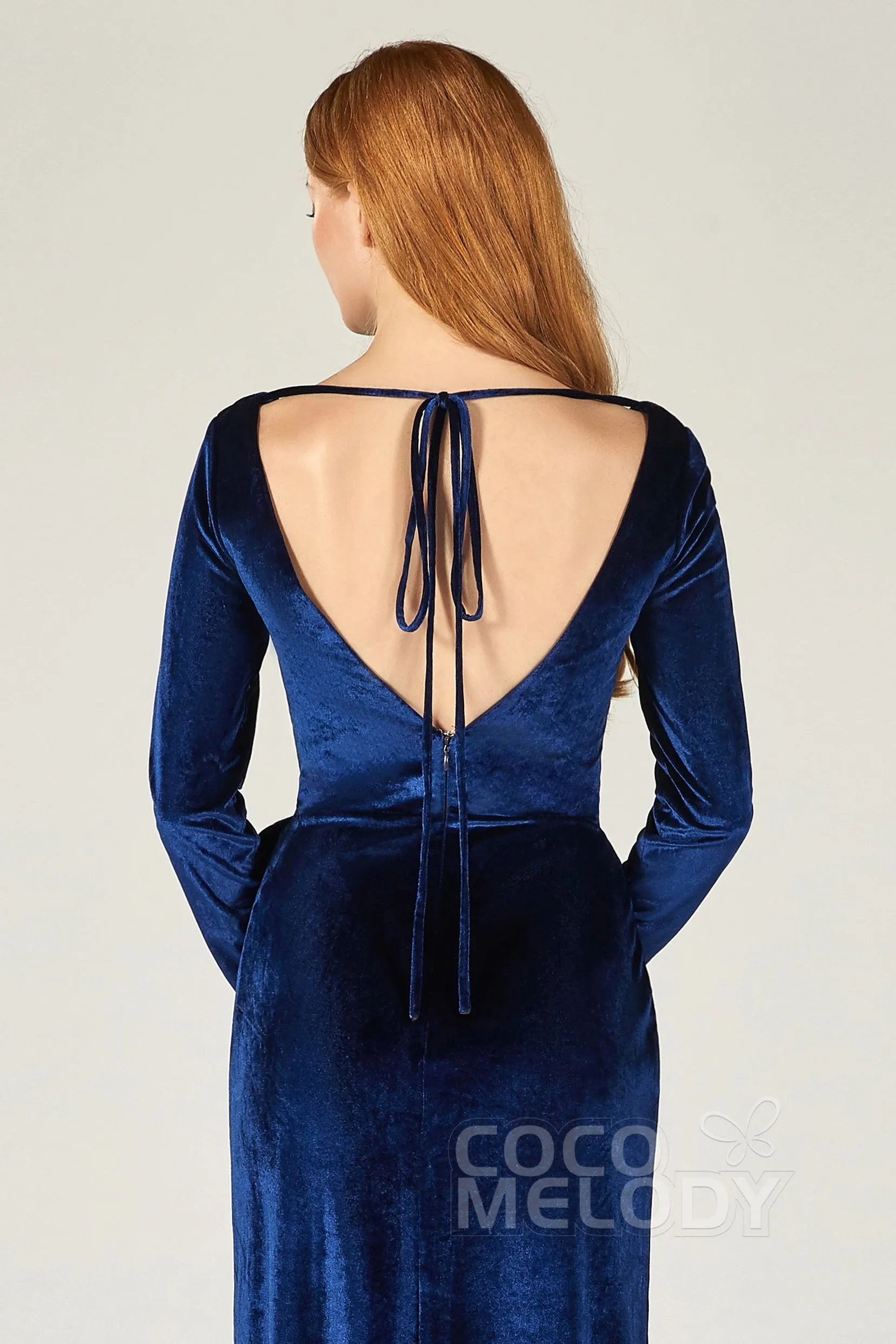 Sheath-Column Floor Length Velvet Bridesmaid Dress CB0366 sold by Cocomelody product image thumbnail 5