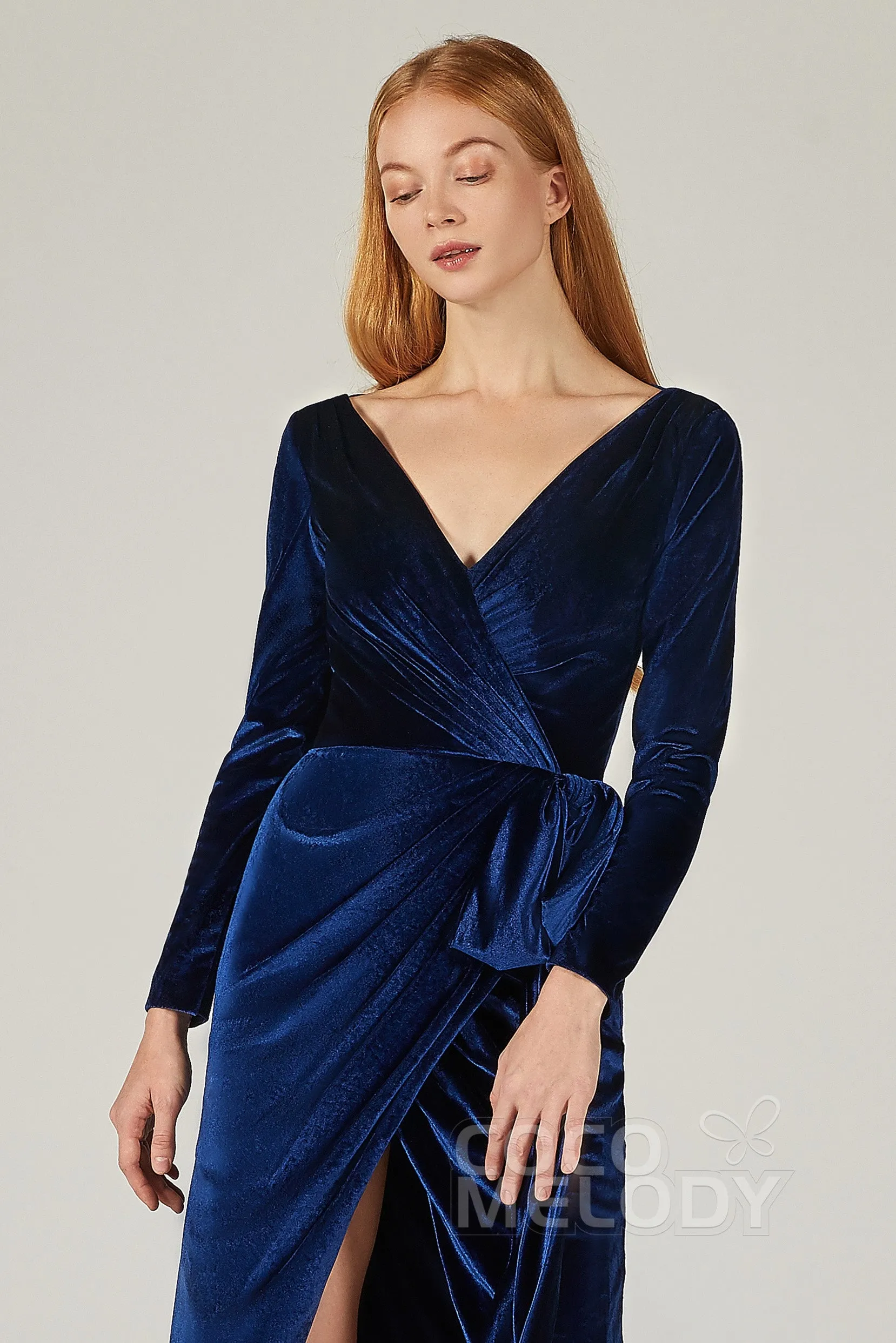 Sheath-Column Floor Length Velvet Bridesmaid Dress CB0366 sold by Cocomelody product image thumbnail 4