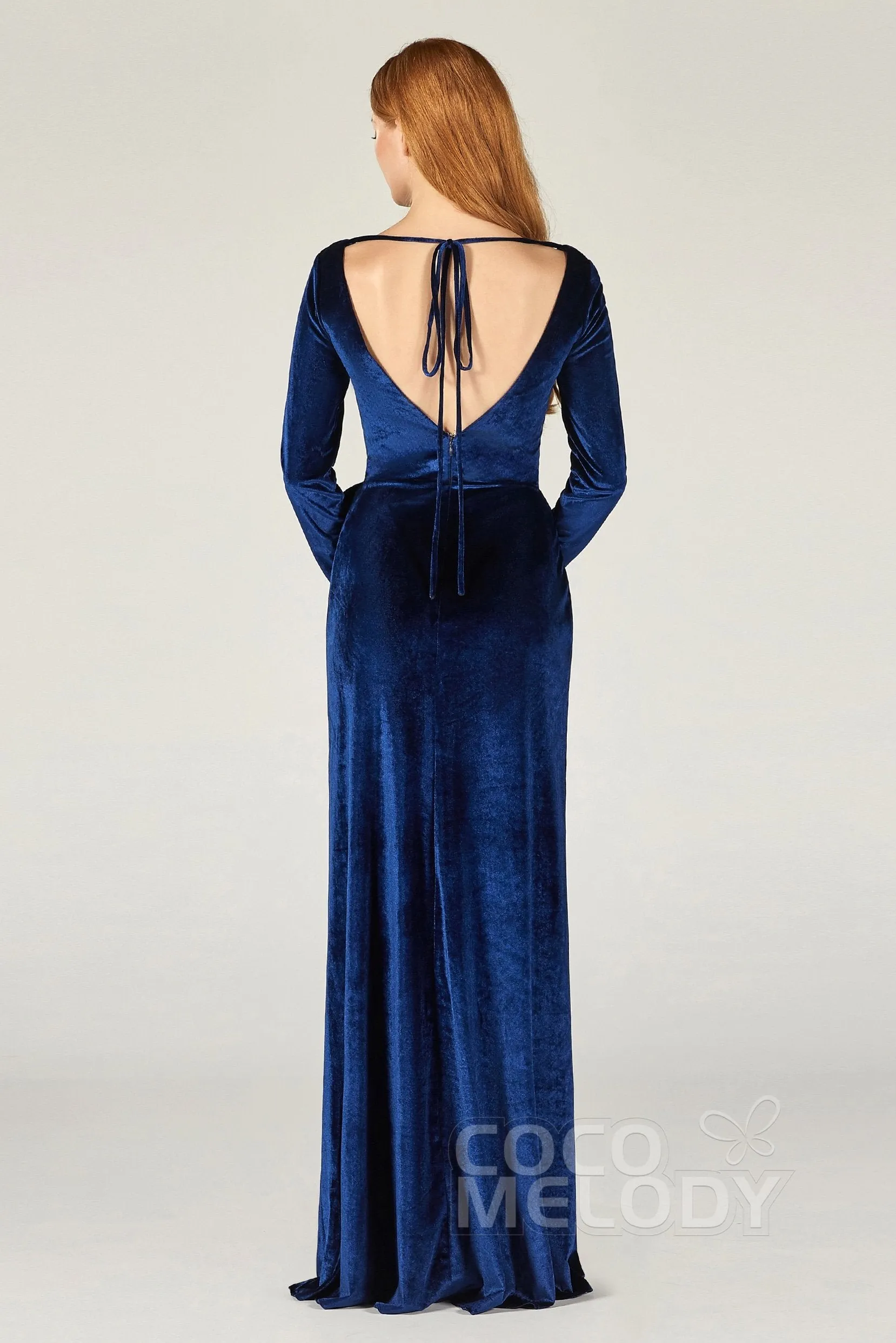 Sheath-Column Floor Length Velvet Bridesmaid Dress CB0366 sold by Cocomelody product image thumbnail 2