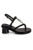 Holiday style thin strap clip toe metal buckle thick heel sandals women's leather 807161606792 sold by Cocomelody