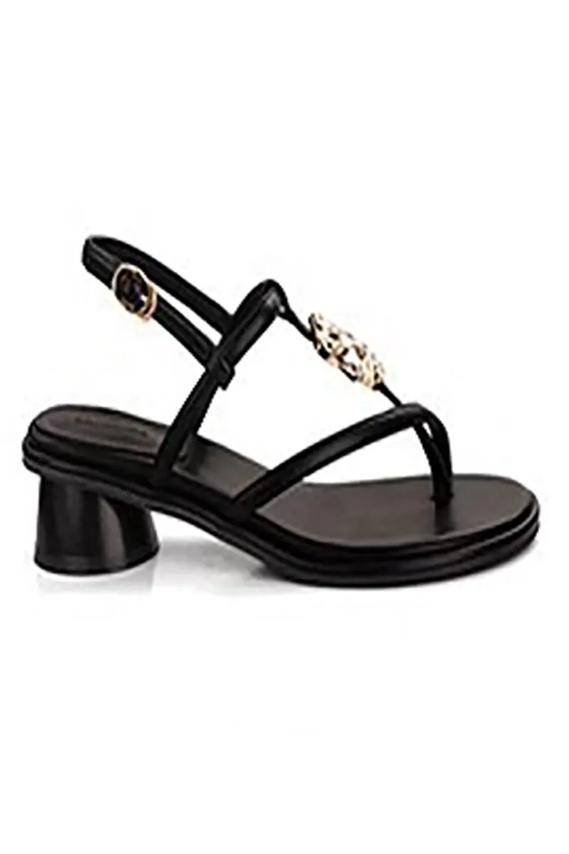 Holiday style thin strap clip toe metal buckle thick heel sandals women's leather 807161606792 sold by Cocomelody product image thumbnail 3