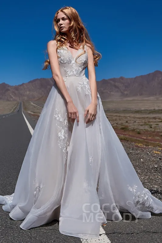 A-Line Court Train Organza and Tulle Wedding Dress LD5862 sold by Cocomelody