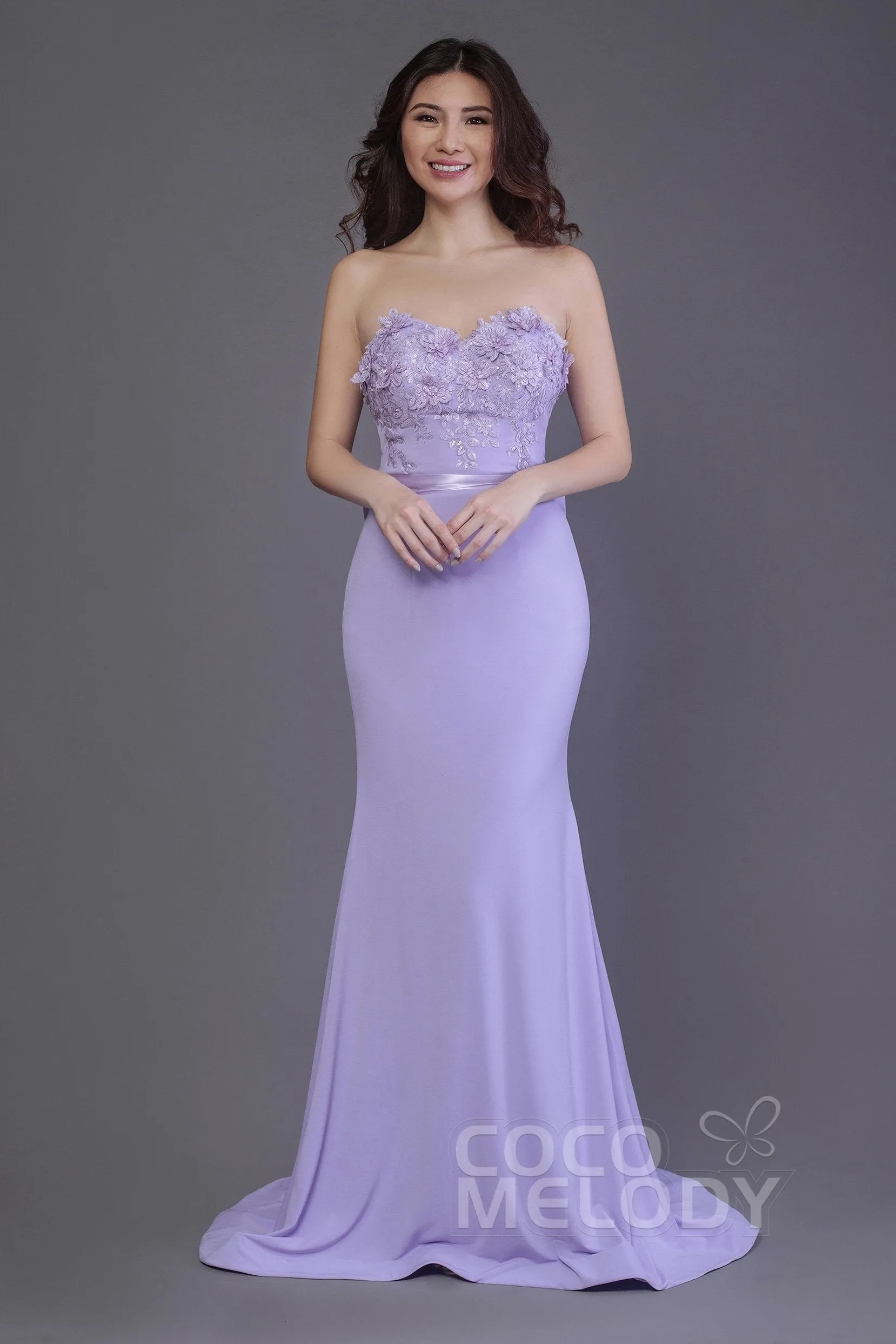 Mermaid Sweep Train Knitted Fabric Bridesmaid Dress PR3484 sold by Cocomelody product image thumbnail 2
