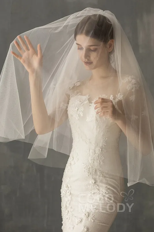 Two-tier Cut Edge Voile Waist Veils CV0221 sold by Cocomelody