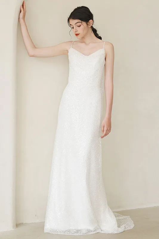 Sheath Sweep-Brush Train Sequined Lace Wedding Dress CW3056 sold by Cocomelody