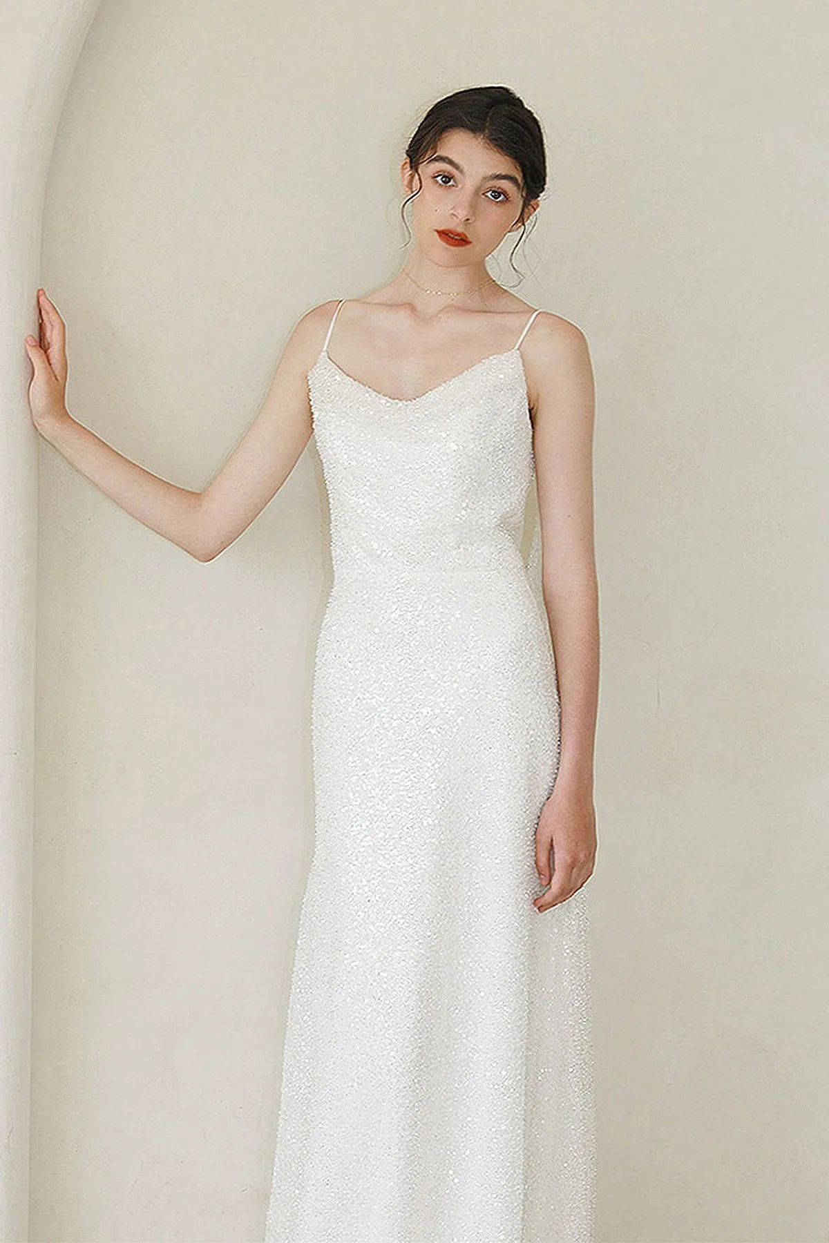 Sheath Sweep-Brush Train Sequined Lace Wedding Dress CW3056 sold by Cocomelody product image thumbnail 4
