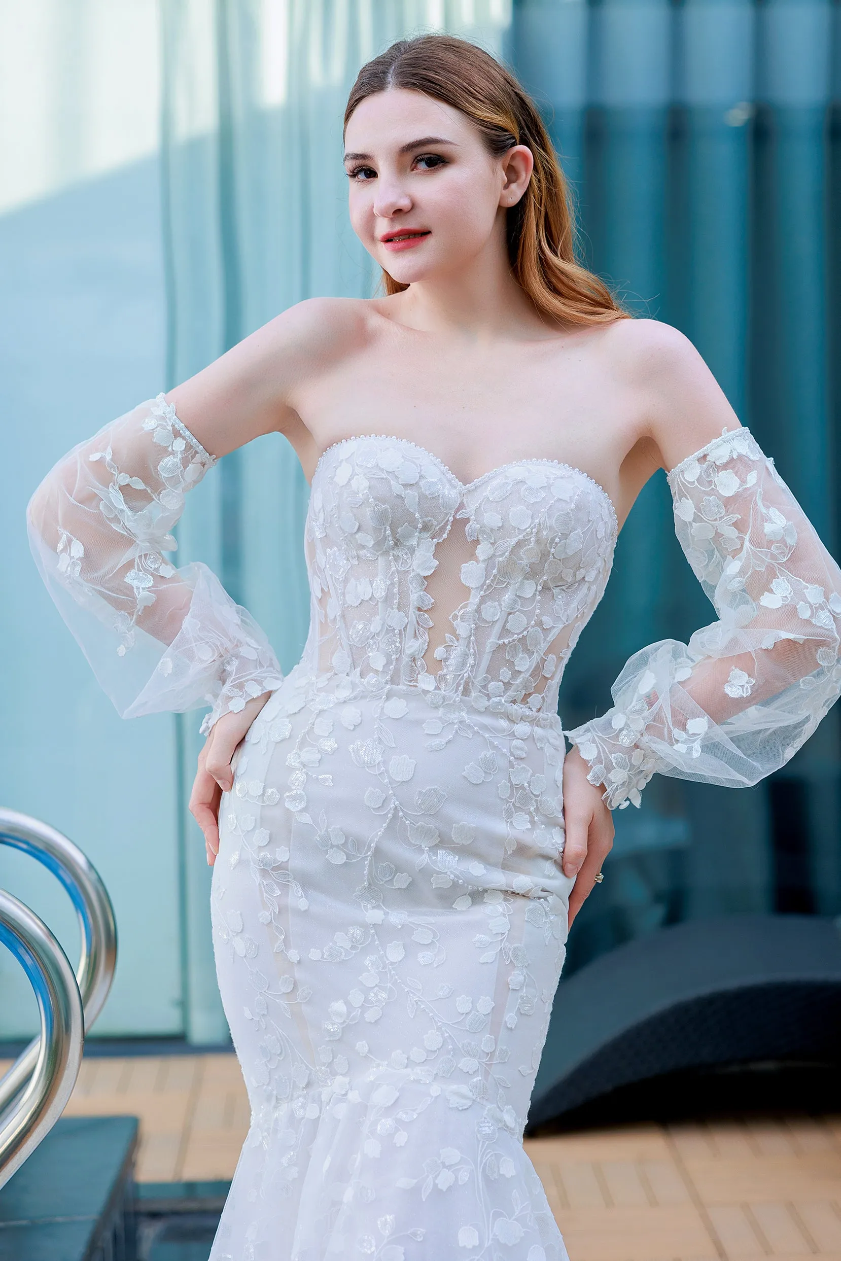 Trumpet-Mermaid Chapel Train Lace Wedding Dress CW3322 sold by Cocomelody product image thumbnail 4