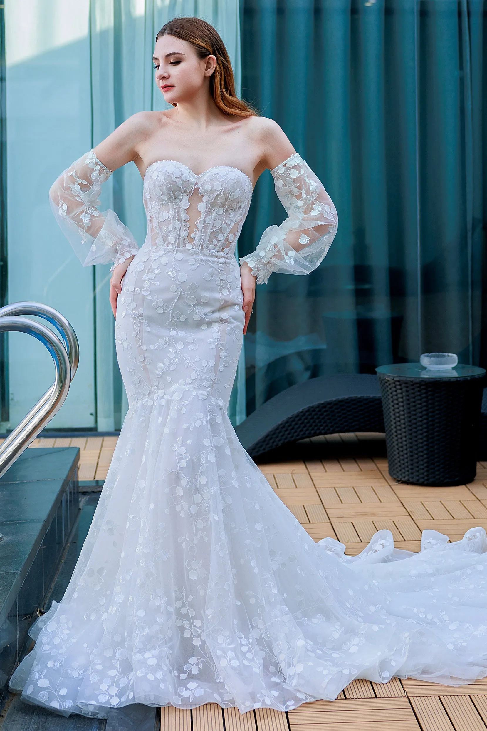 Trumpet-Mermaid Chapel Train Lace Wedding Dress CW3322 sold by Cocomelody