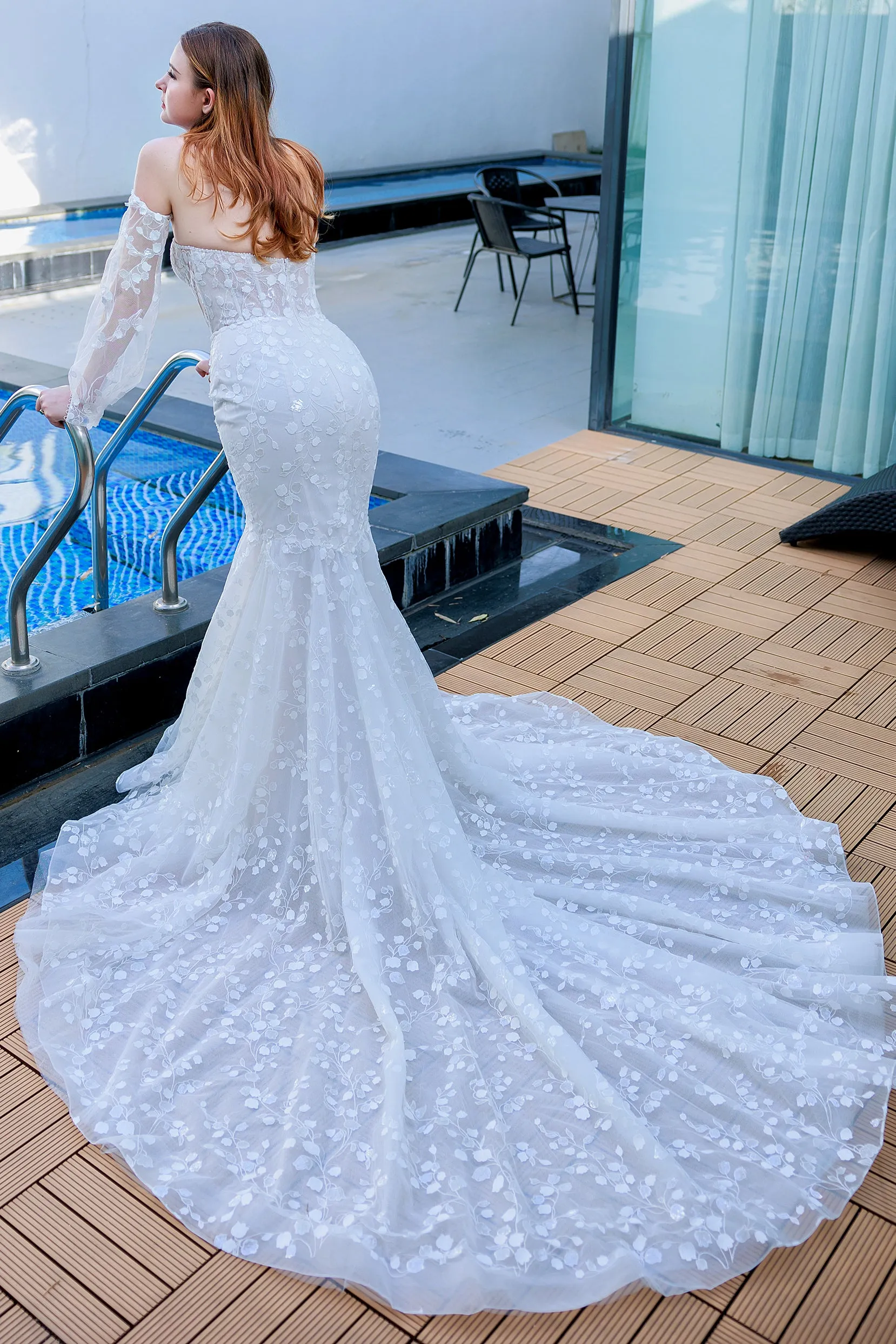 Trumpet-Mermaid Chapel Train Lace Wedding Dress CW3322 sold by Cocomelody product image thumbnail 2