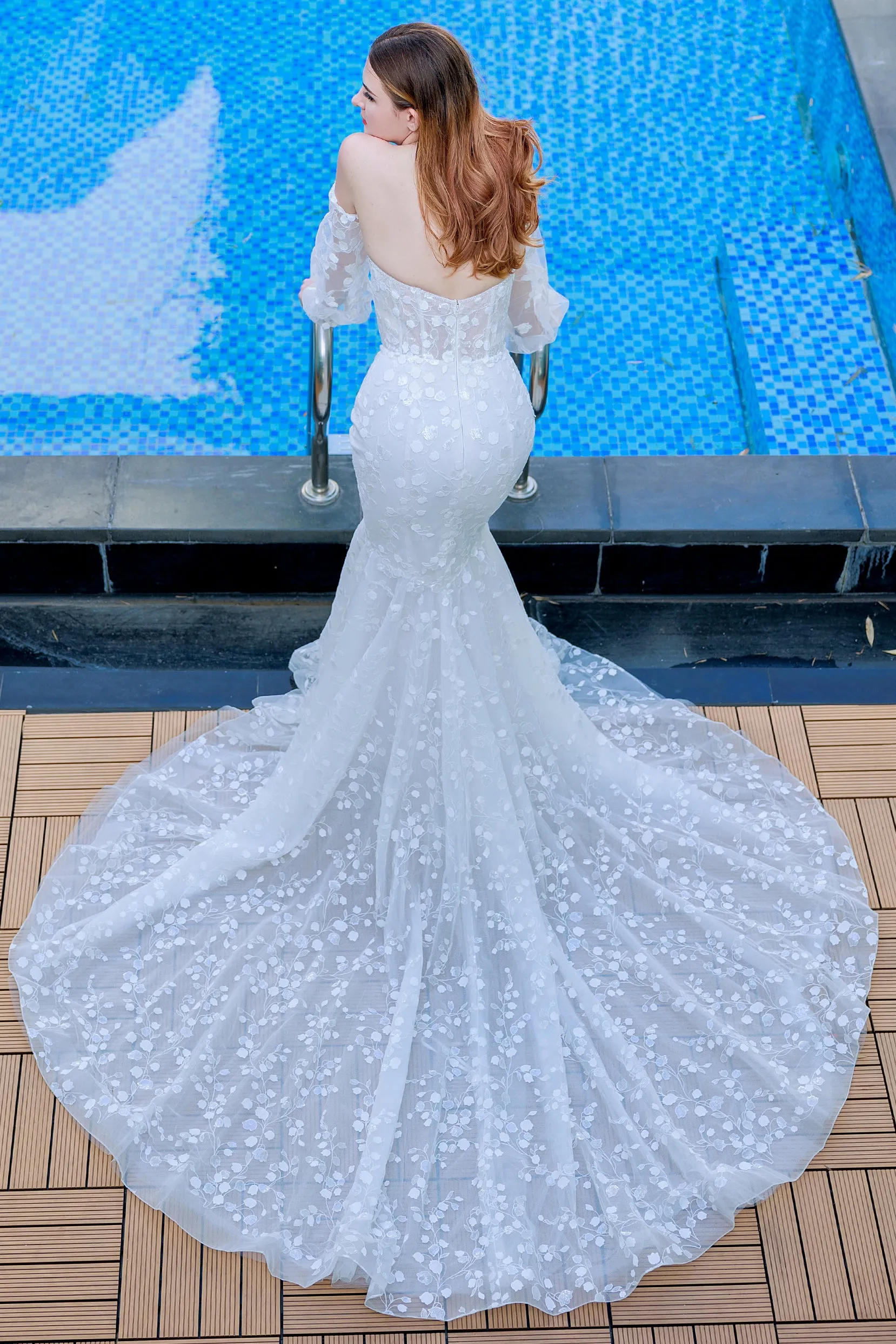 Trumpet-Mermaid Chapel Train Lace Wedding Dress CW3322 sold by Cocomelody product image thumbnail 3