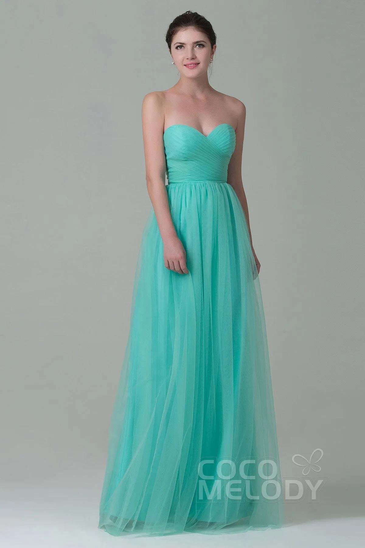 Sheath-Column Floor Length Tulle Bridesmaid Dress COZF1500E sold by Cocomelody