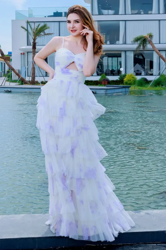 A-Line Sweep-Brush Train Figured Cloth Prom Dress CS0483 sold by Cocomelody