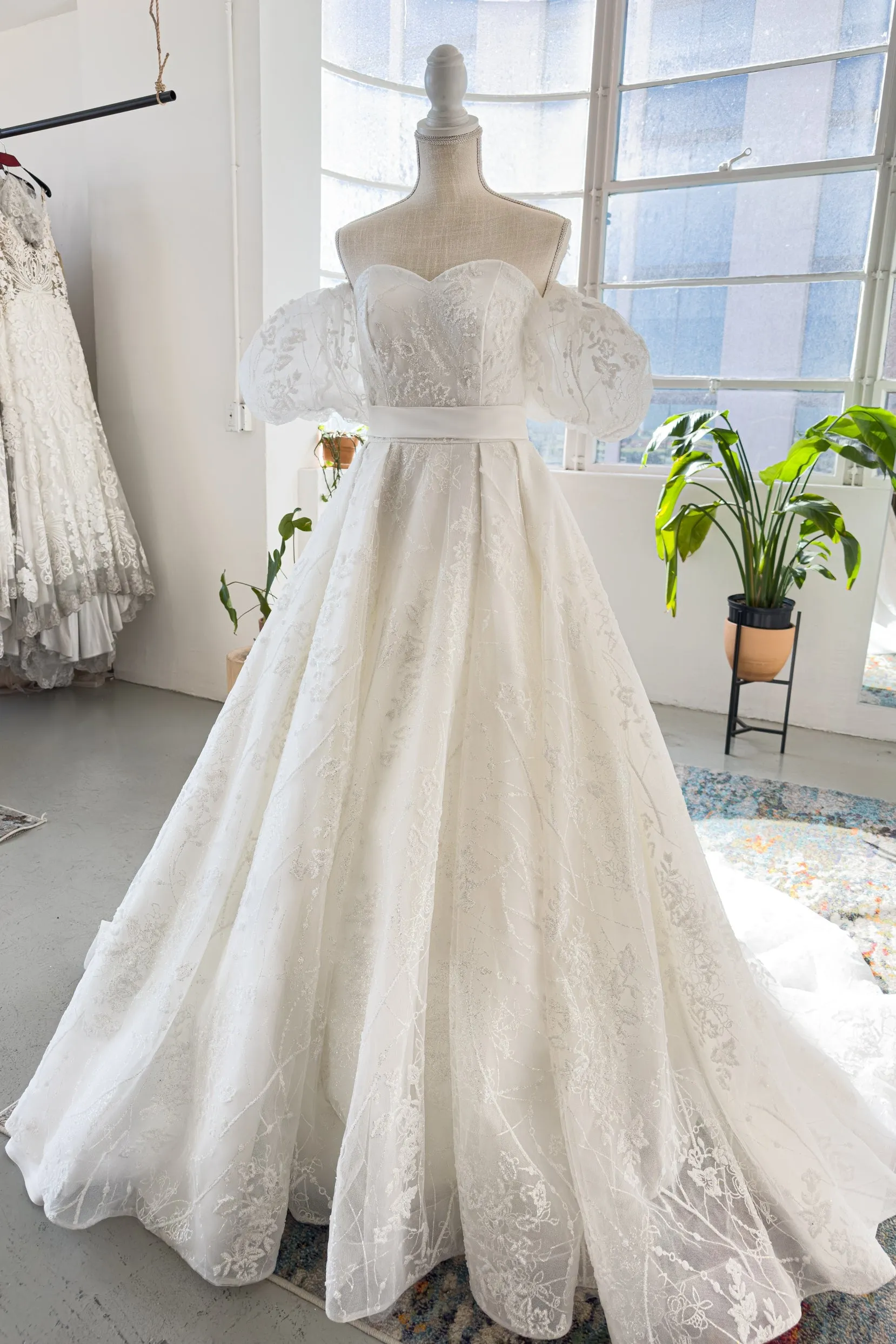 A-Line Chapel Train Lace Tulle Wedding Dress CW2986 sold by Cocomelody product image thumbnail 3