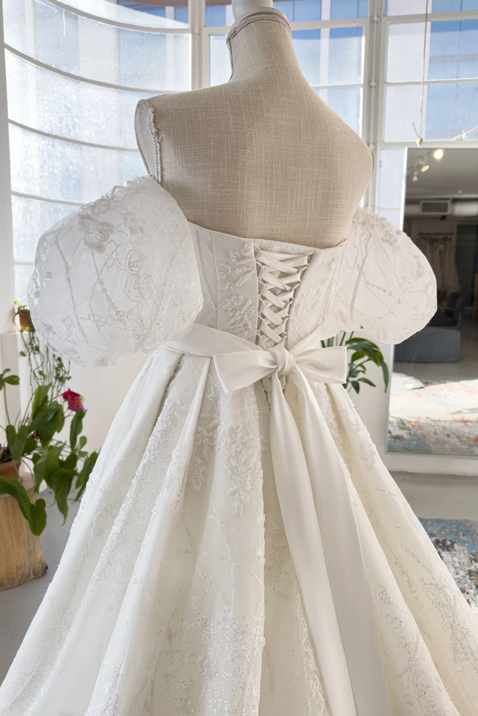 A-Line Chapel Train Lace Tulle Wedding Dress CW2986 sold by Cocomelody product image thumbnail 4