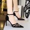 Black Pointy Ankle Strap Stiletto Heels 673900597001 sold by Cocomelody