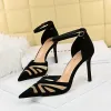 Black Pointy Ankle Strap Stiletto Heels 673900597001 sold by Cocomelody