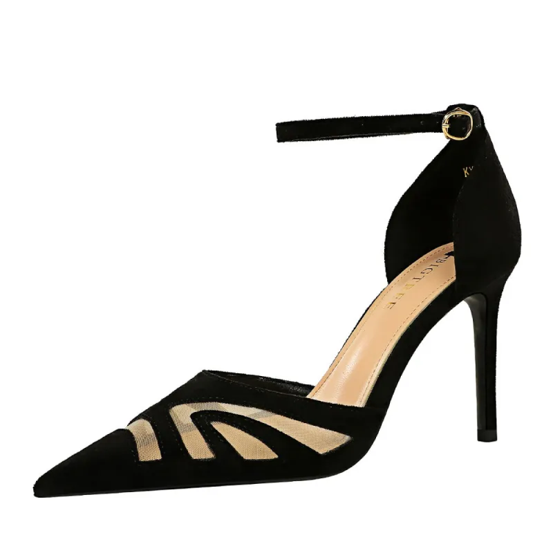 Black  Pointy Ankle Strap Stiletto Heels 673900597001 sold by Cocomelody