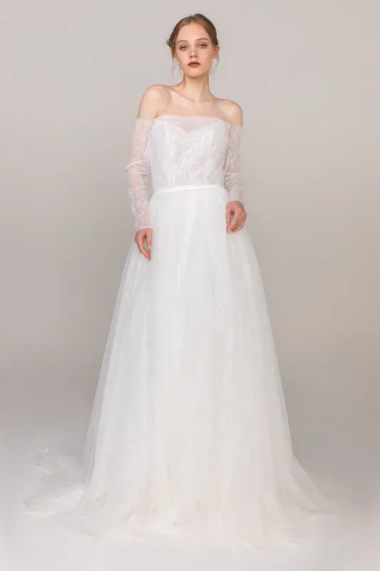 A-Line Court Train Lace Elastic Cloth Wedding Dress CW2464 sold by Cocomelody