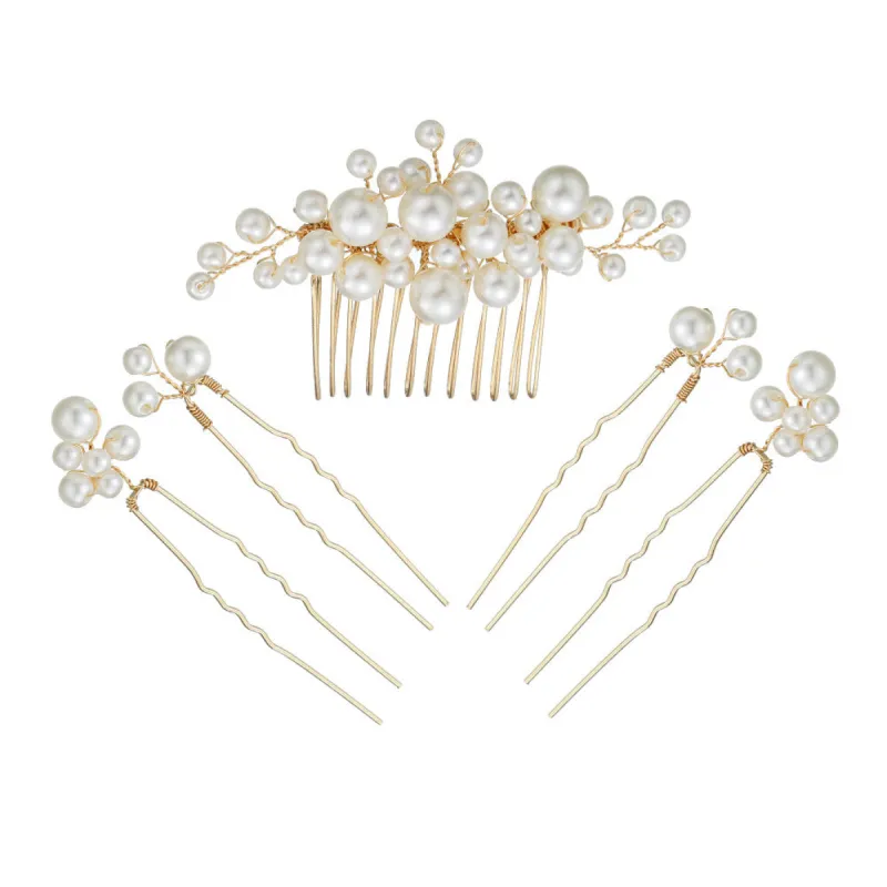 Bridal Accessories Sweet headdress set Handmade pearl U-shaped hair comb 596845385157 sold by Cocomelody