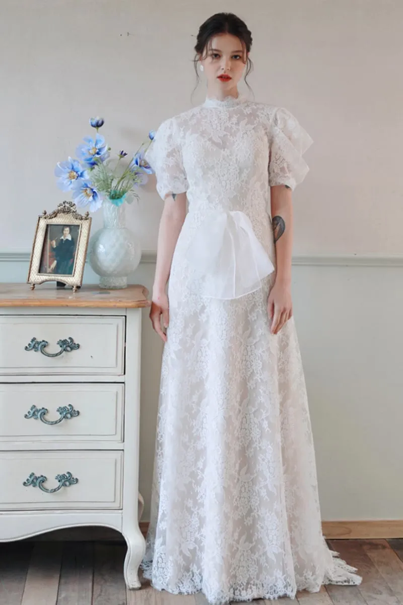 A-Line Sweep-Brush Train Lace Tulle Wedding Dress CW3100 sold by Cocomelody