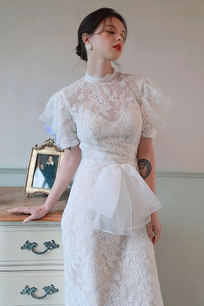 A-Line Sweep-Brush Train Lace Tulle Wedding Dress CW3100 sold by Cocomelody product image thumbnail 5