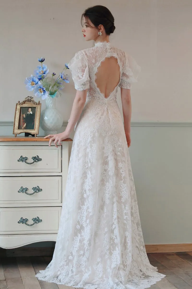 A-Line Sweep-Brush Train Lace Tulle Wedding Dress CW3100 sold by Cocomelody product image thumbnail 4