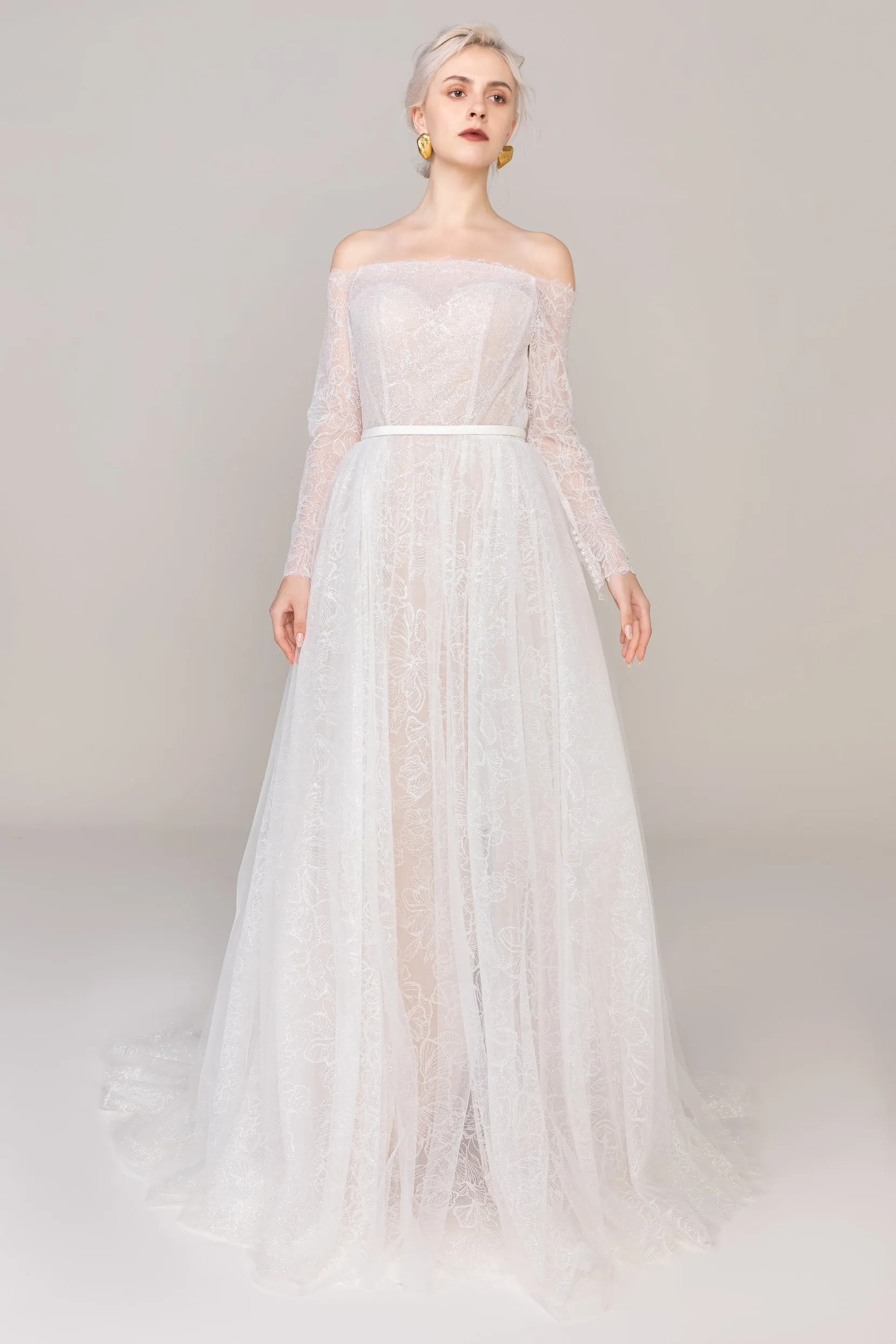 A-Line Court Train Tulle Lace Wedding Dress CW2484 sold by Cocomelody