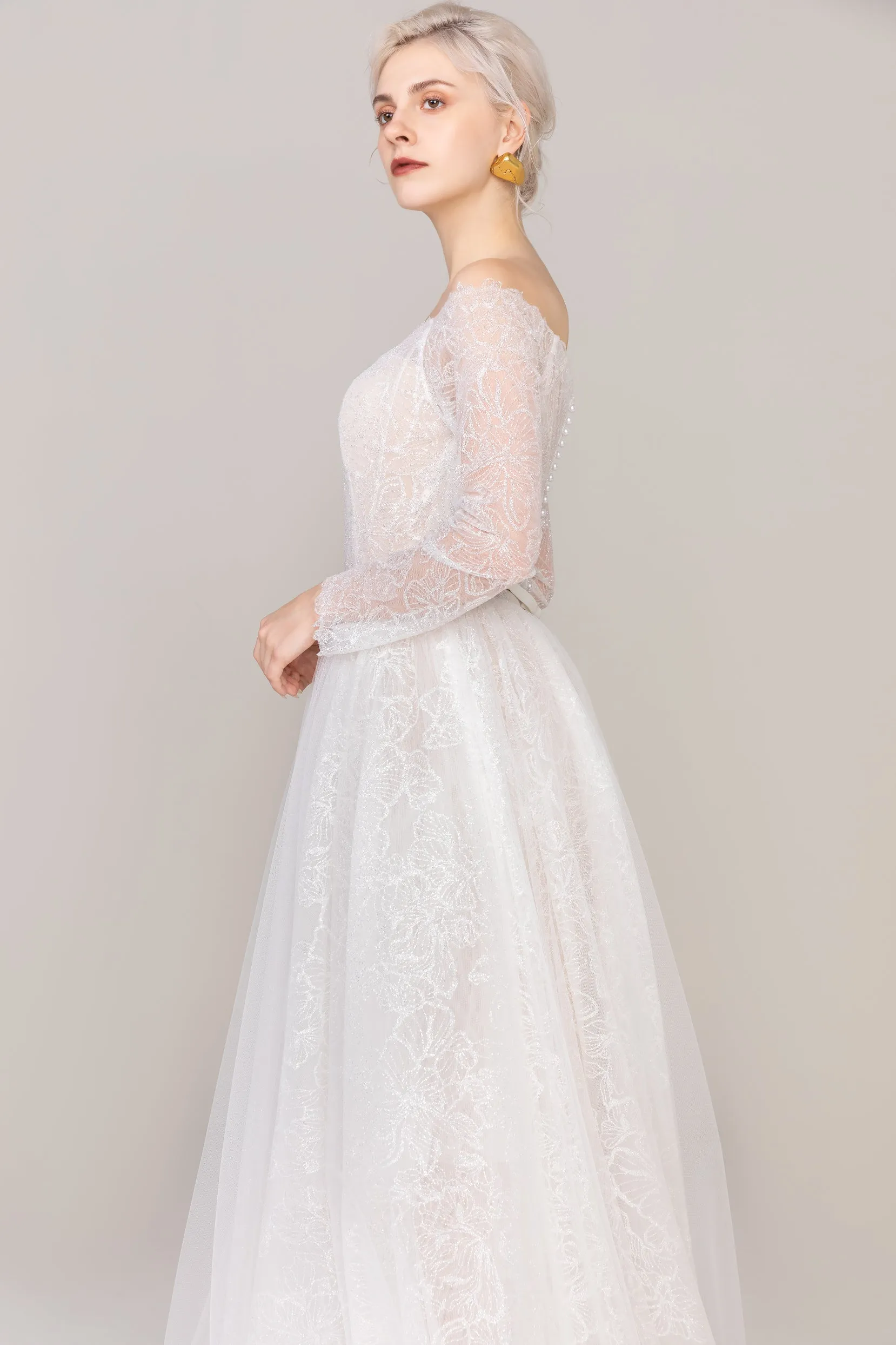A-Line Court Train Tulle Lace Wedding Dress CW2484 sold by Cocomelody product image thumbnail 5