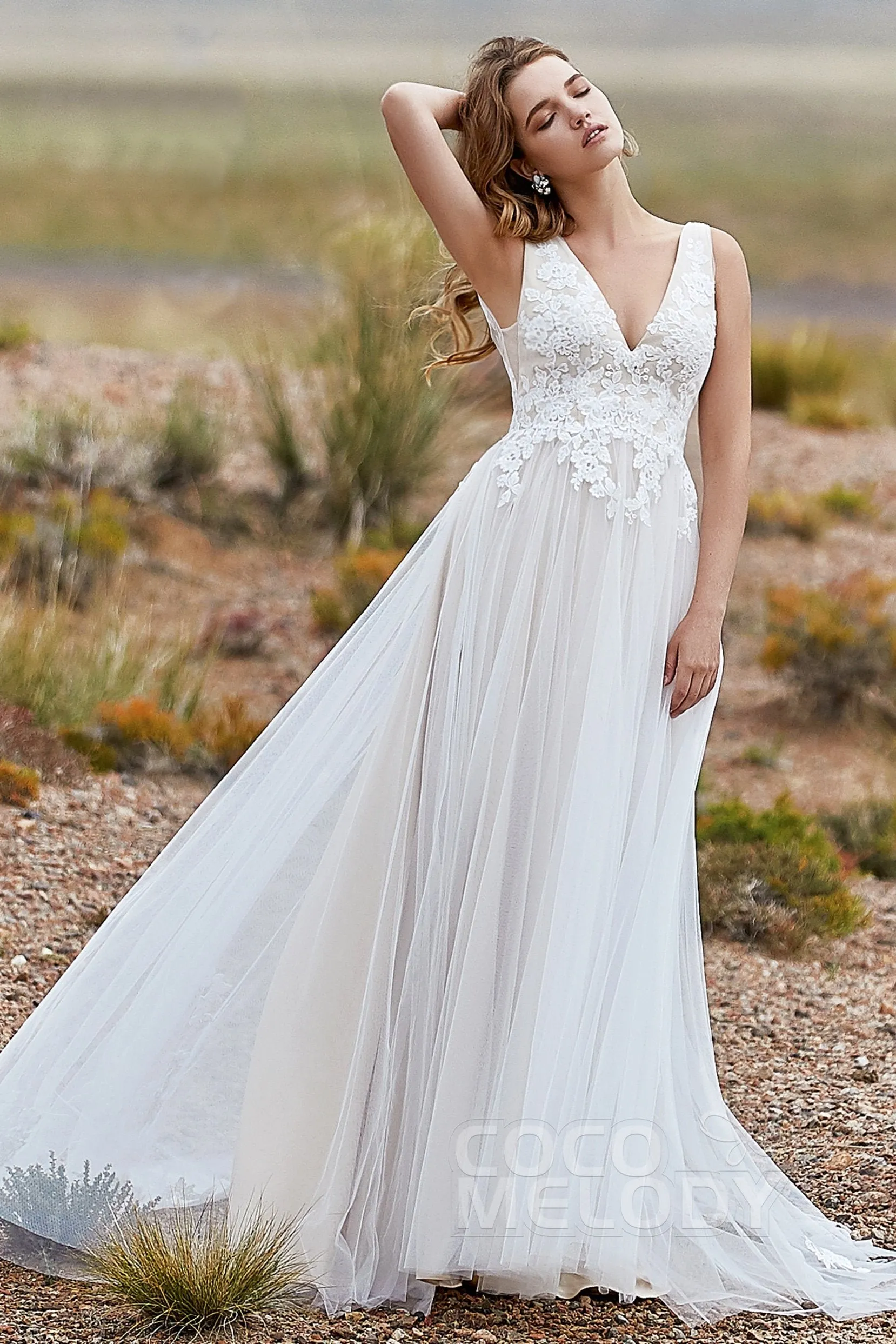 A-Line Sweep-Brush Train Tulle Wedding Dress LD5833 sold by Cocomelody