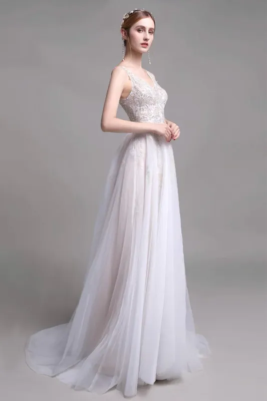 A-Line Sweep-Brush Train Lace Wedding Dress CW2957 sold by Cocomelody