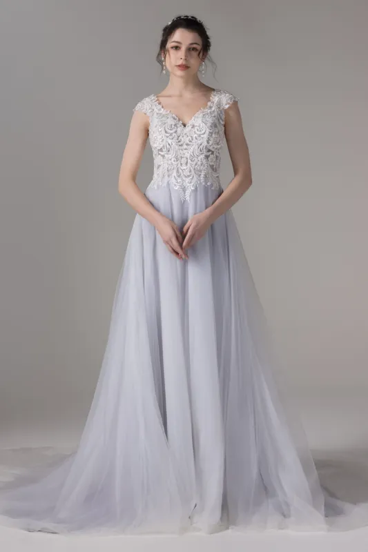 A-Line Chapel Train Lace Tulle Wedding Dress CW2808 sold by Cocomelody