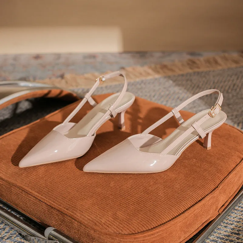 Faux Leather Pointy Stiletto Mid Heel Sandals 805103208154 sold by Cocomelody product image thumbnail 2