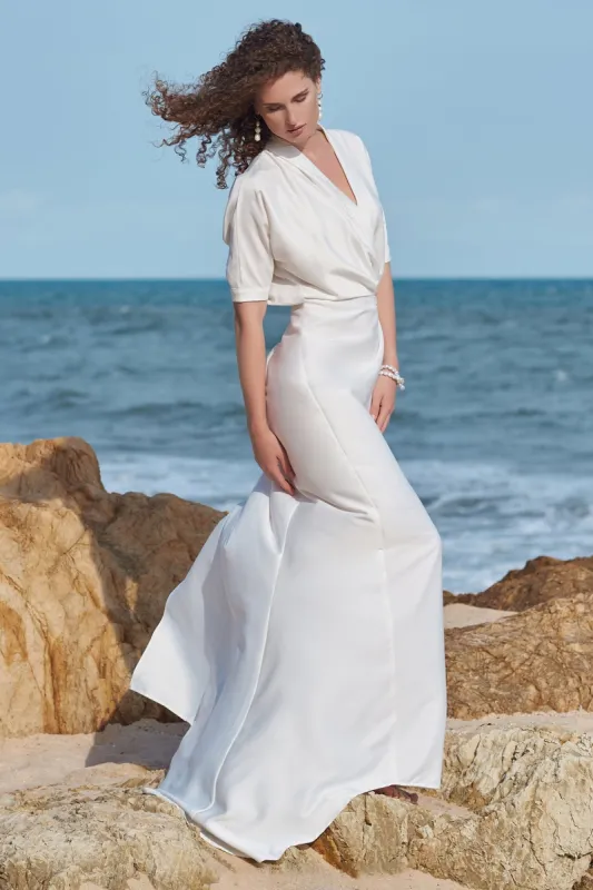 Sheath-Column Floor Length Silk Blend Wedding Dress CW3180 sold by Cocomelody