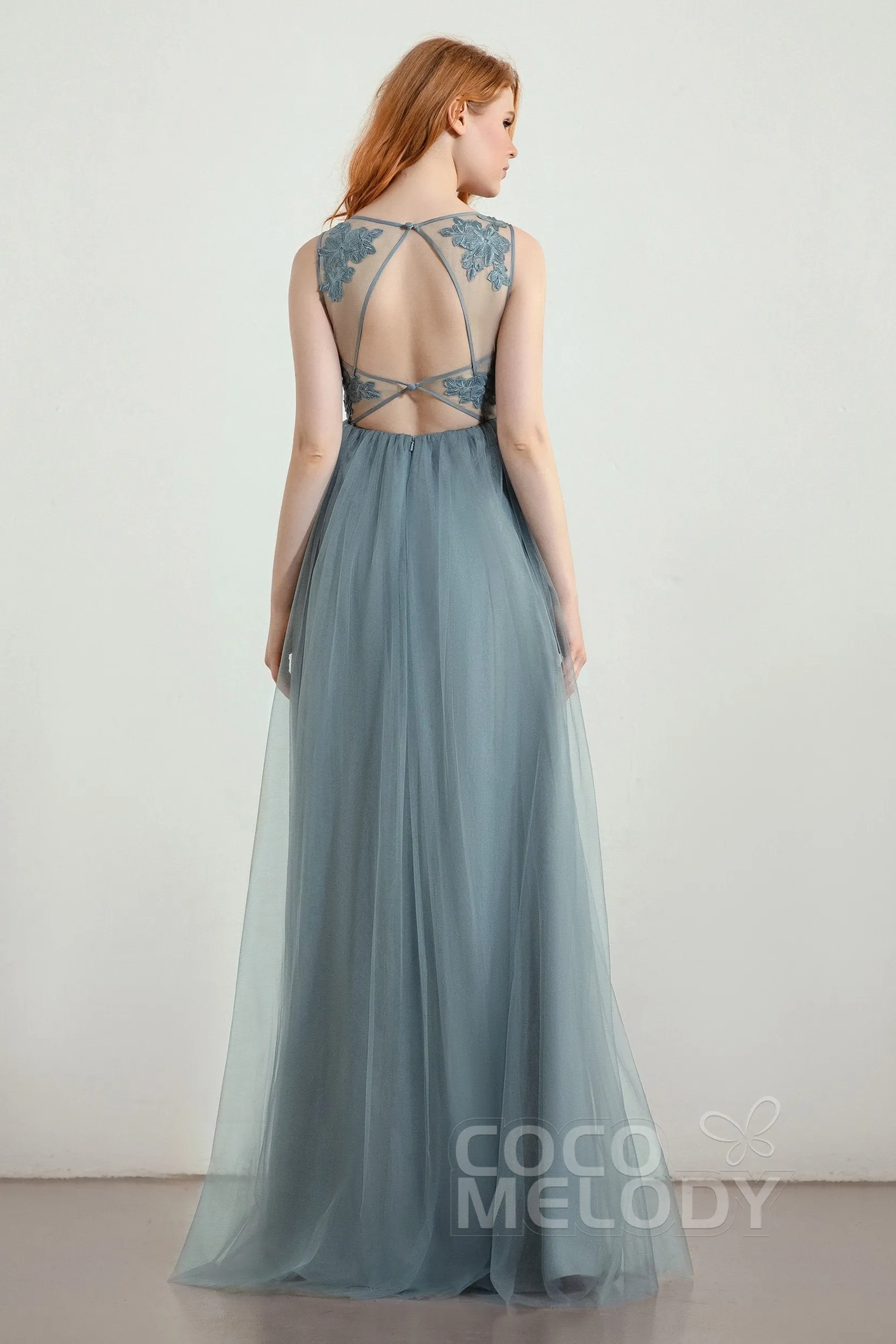 A-Line Floor Length Tulle Lace Bridesmaid Dress CB0438 sold by Cocomelody product image thumbnail 2