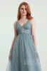 A-Line Floor Length Tulle Lace Bridesmaid Dress CB0438 sold by Cocomelody