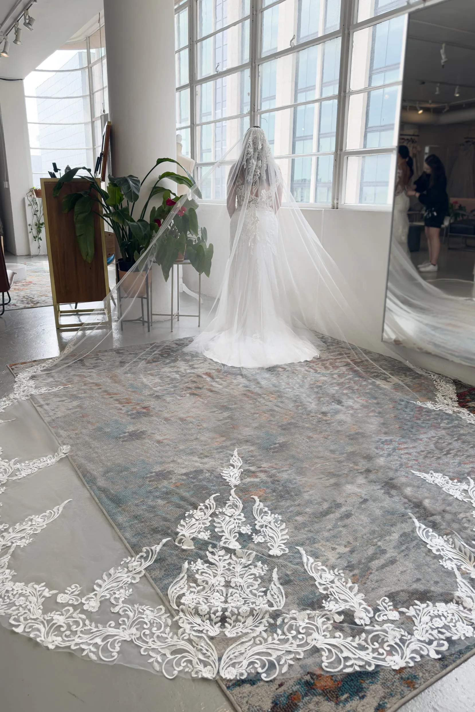 One-tier Lace Edge Lace Tulle Cathedral Veils with Appliques CV0331 sold by Cocomelody