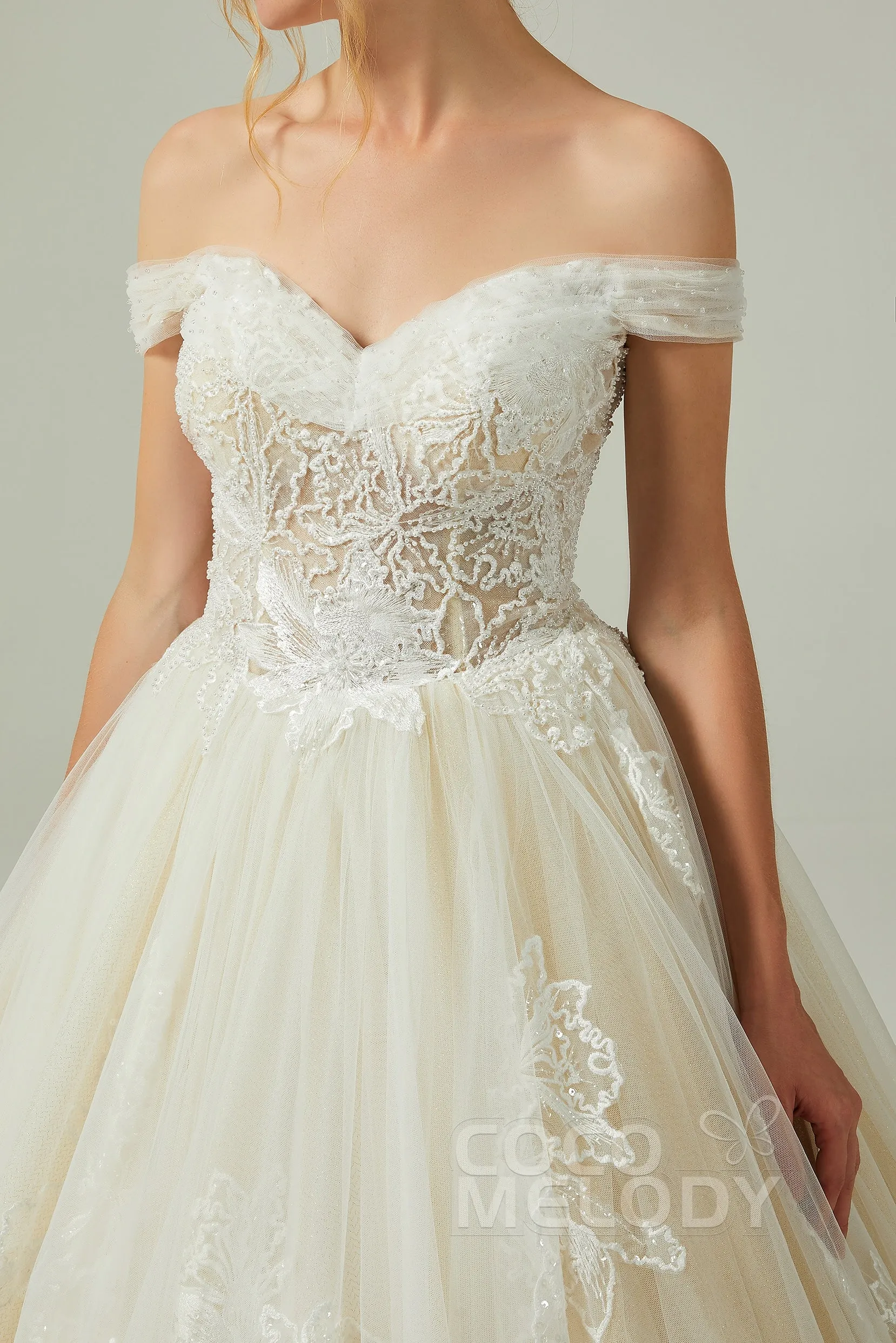 A-Line Chapel Train Tulle Wedding Dress CW2167 sold by Cocomelody product image thumbnail 4