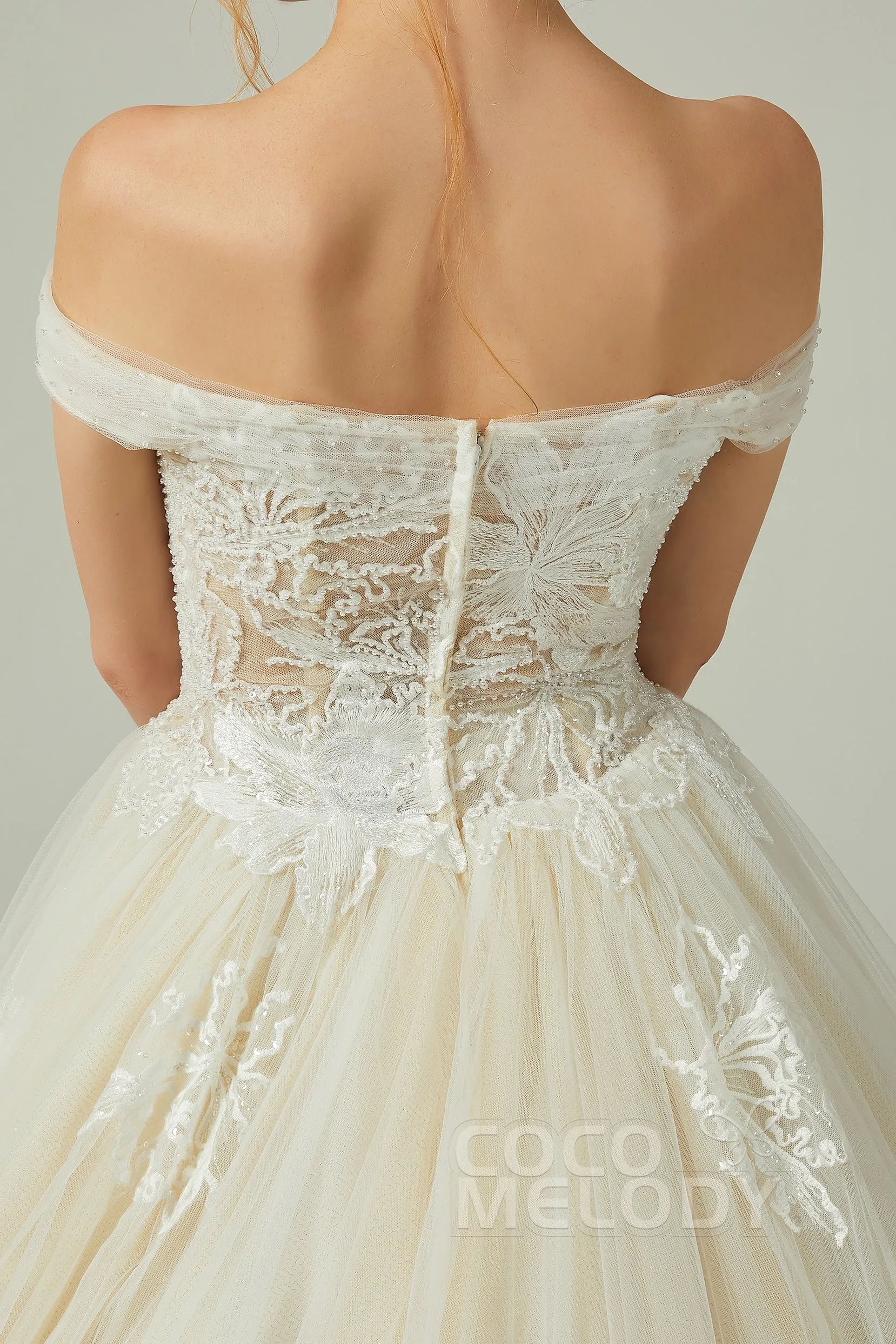A-Line Chapel Train Tulle Wedding Dress CW2167 sold by Cocomelody product image thumbnail 5