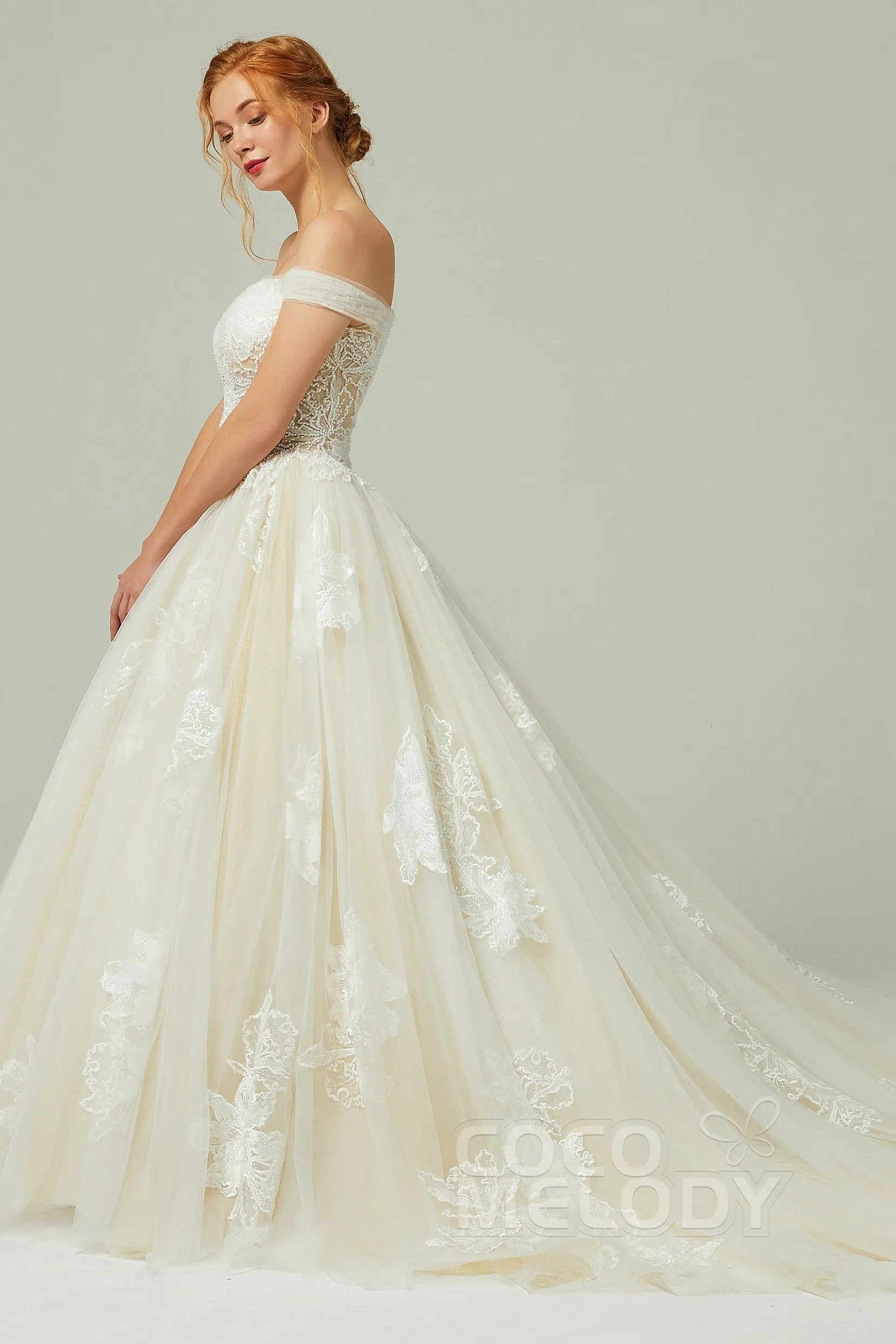 A-Line Chapel Train Tulle Wedding Dress CW2167 sold by Cocomelody product image thumbnail 3