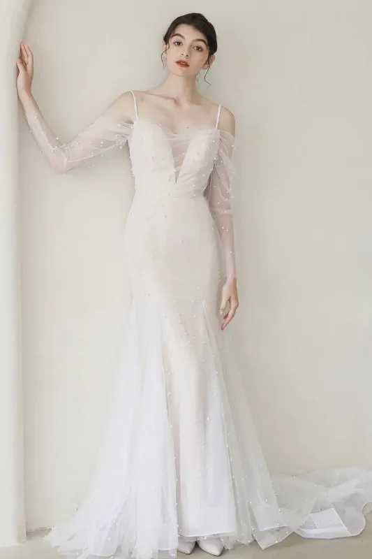 Trumpet-Mermaid Sweep-Brush Train Tulle Wedding Dress CW3053 sold by Cocomelody