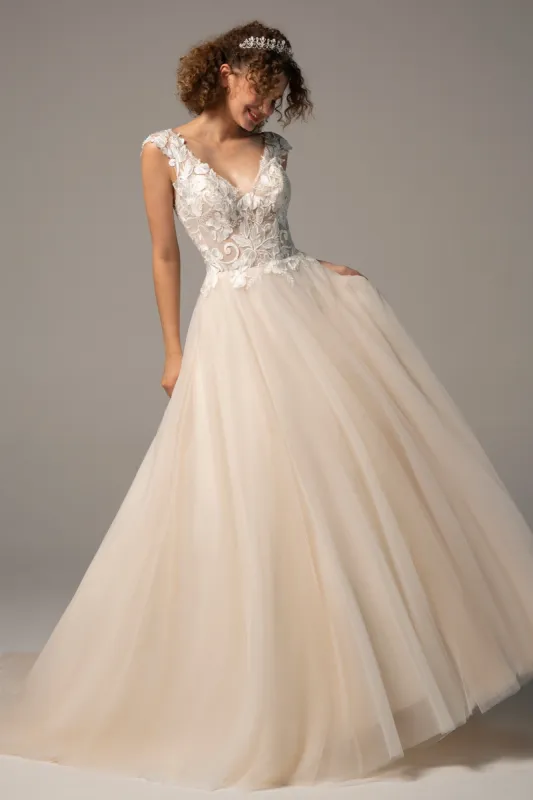A-Line Chapel Train Tulle Wedding Dress CW2385 sold by Cocomelody
