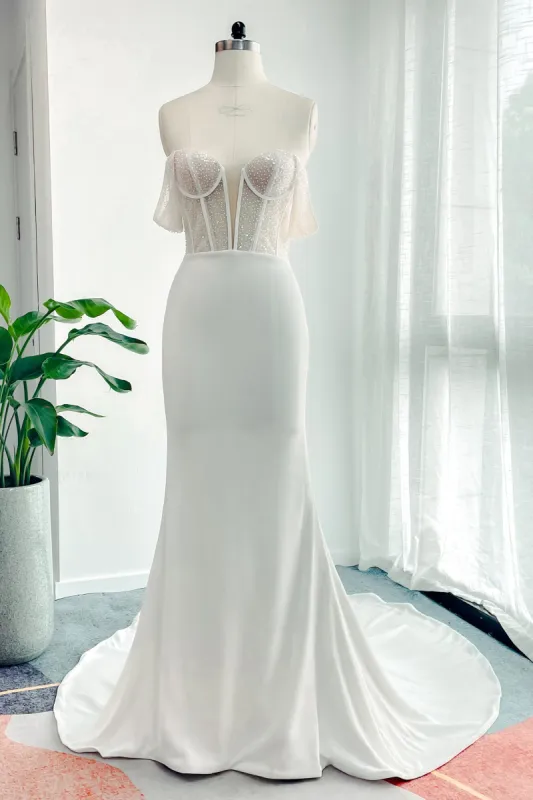 Trumpet-Mermaid Court Train Lace Stretch Satin Wedding Dress CW3139 sold by Cocomelody