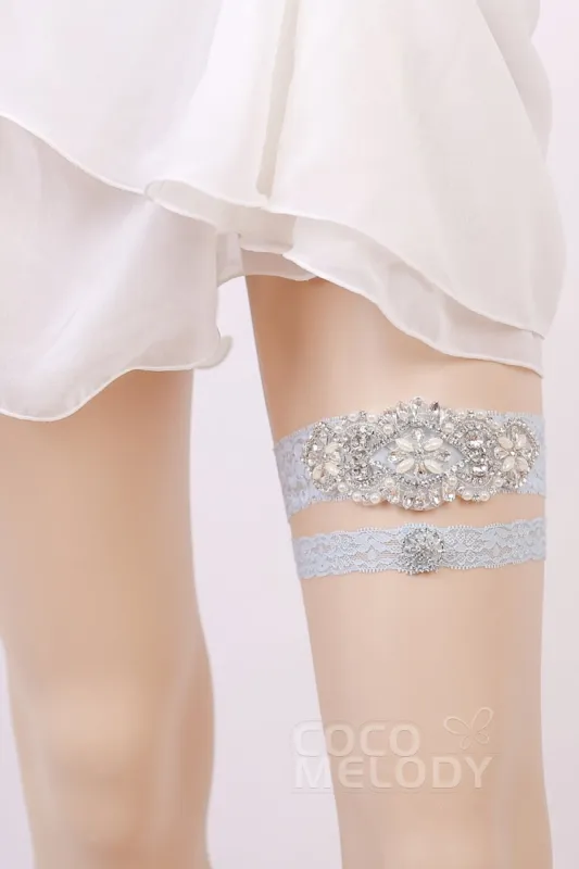 Lace Wedding Garter with Diamond and Pearls WD17019 sold by Cocomelody
