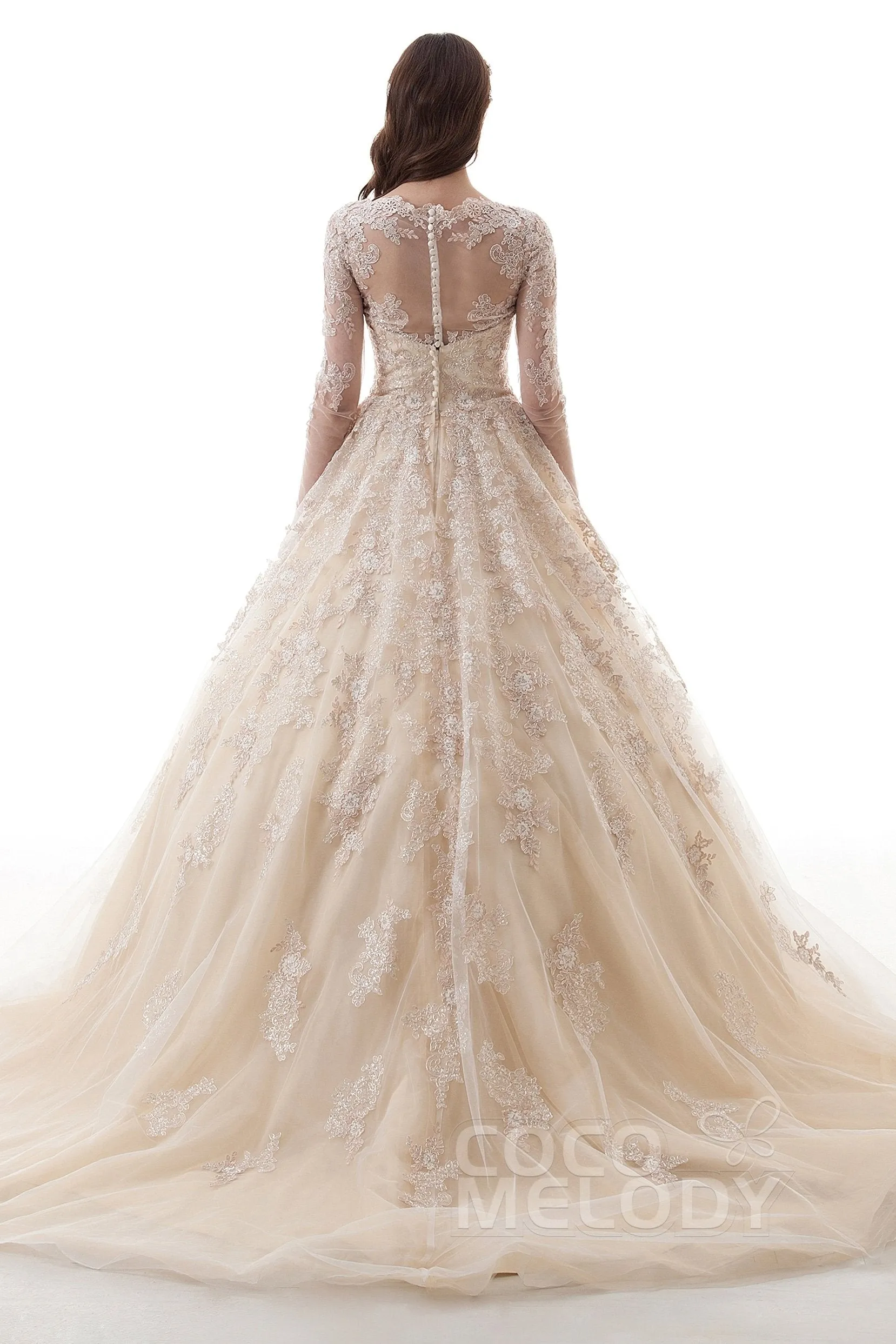 Princess Court Train Lace Tulle Gothic Wedding Dress LD4622 sold by Cocomelody product image thumbnail 2
