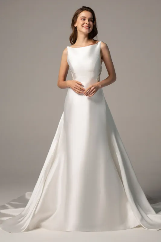 A-Line Chapel Train Satin Wedding Dress CW2361 sold by Cocomelody