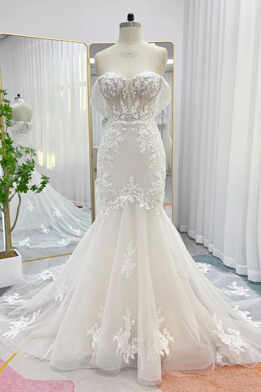 Trumpet-Mermaid Chapel Train Lace Wedding Dress CW3255 sold by Cocomelody