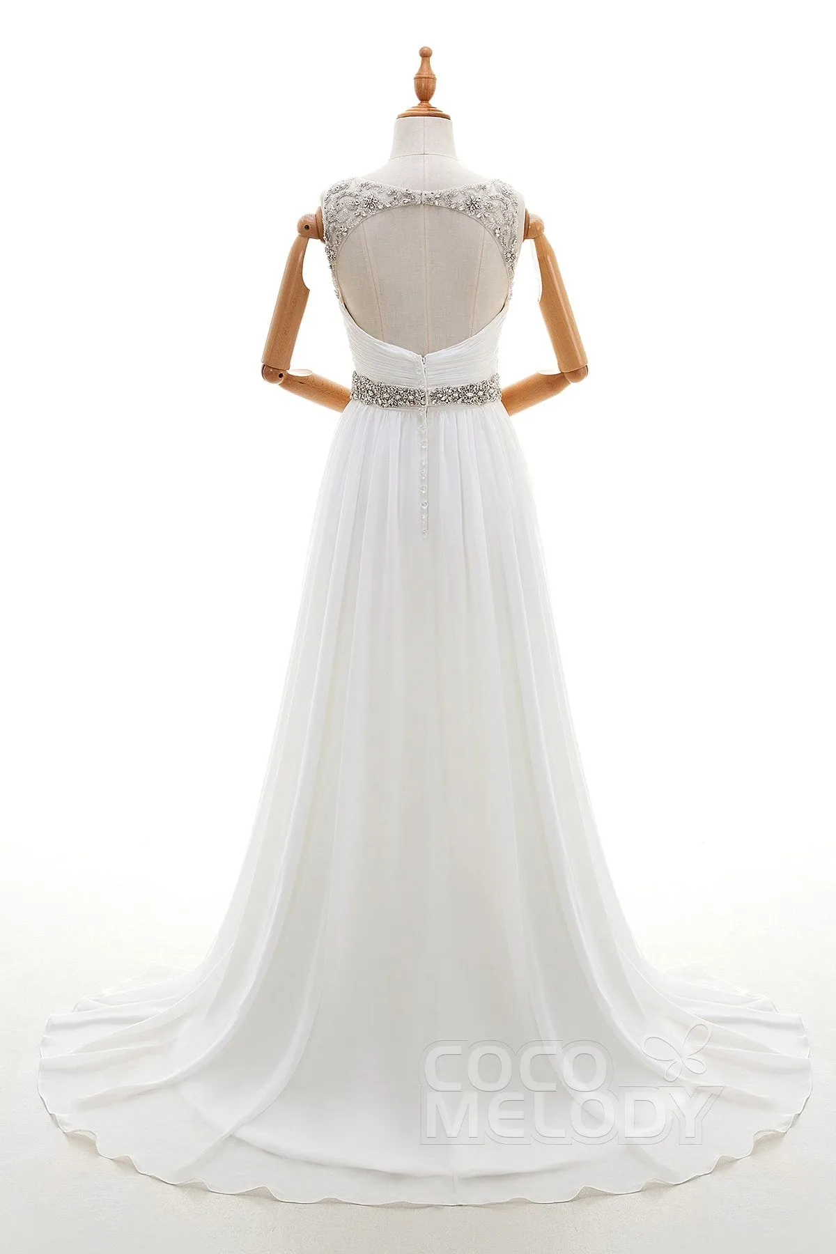 Sheath-Column Sweep-Brush Train Chiffon Wedding Dress LD4316 sold by Cocomelody product image thumbnail 2