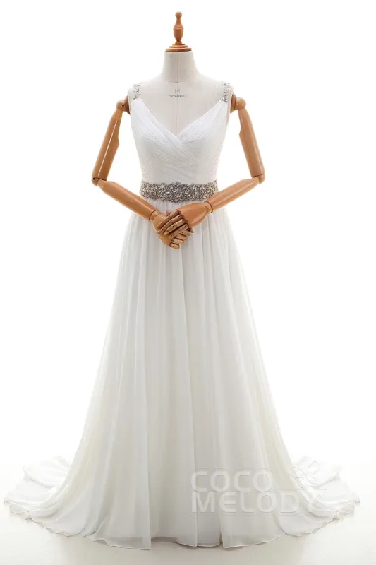 Sheath-Column Sweep-Brush Train Chiffon Wedding Dress LD4316 sold by Cocomelody