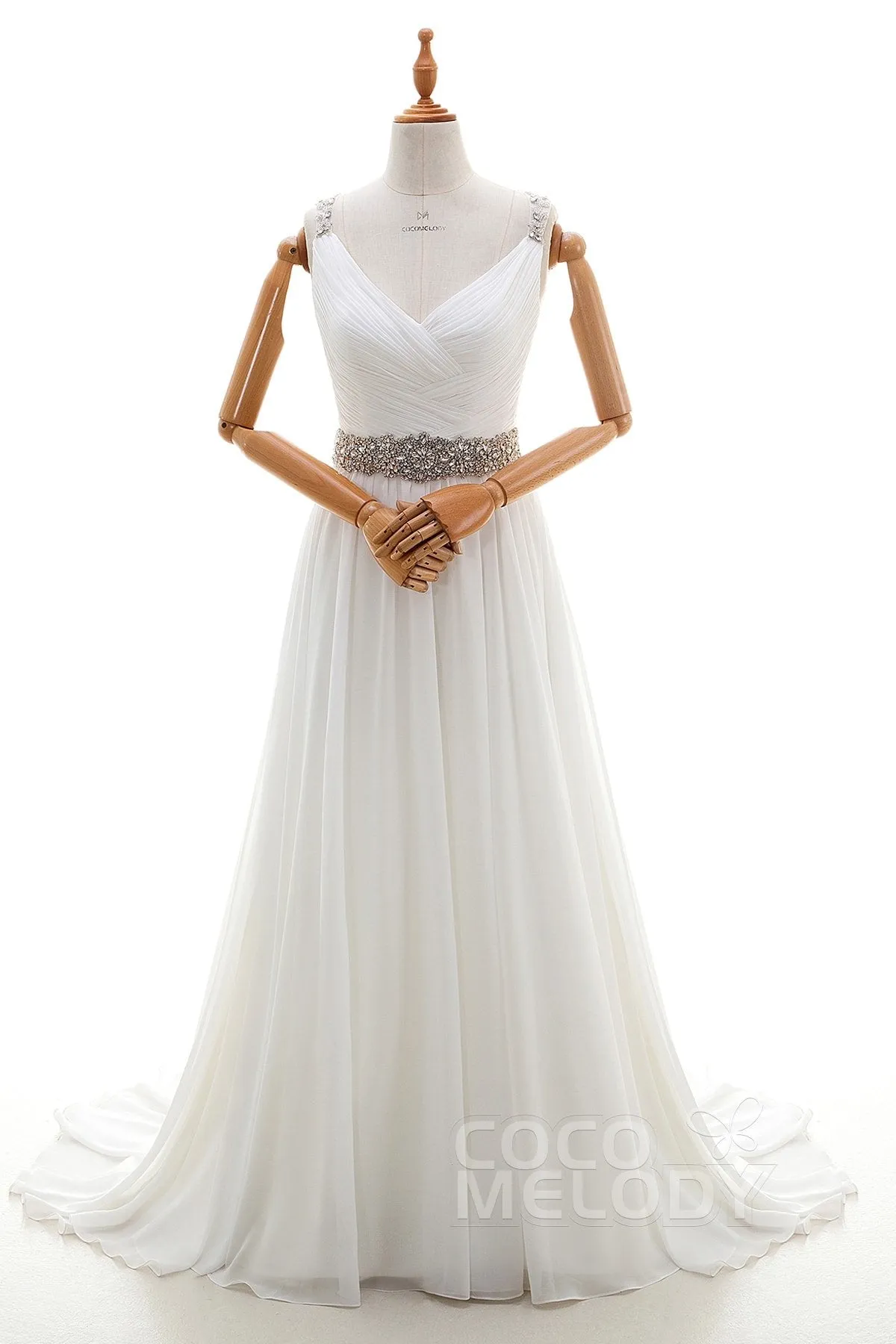 Sheath-Column Sweep-Brush Train Chiffon Wedding Dress LD4316 sold by Cocomelody